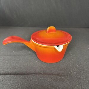 Descoware Butter Warmer Small Pot  & Lid Flaming Orange Made in Belgium
